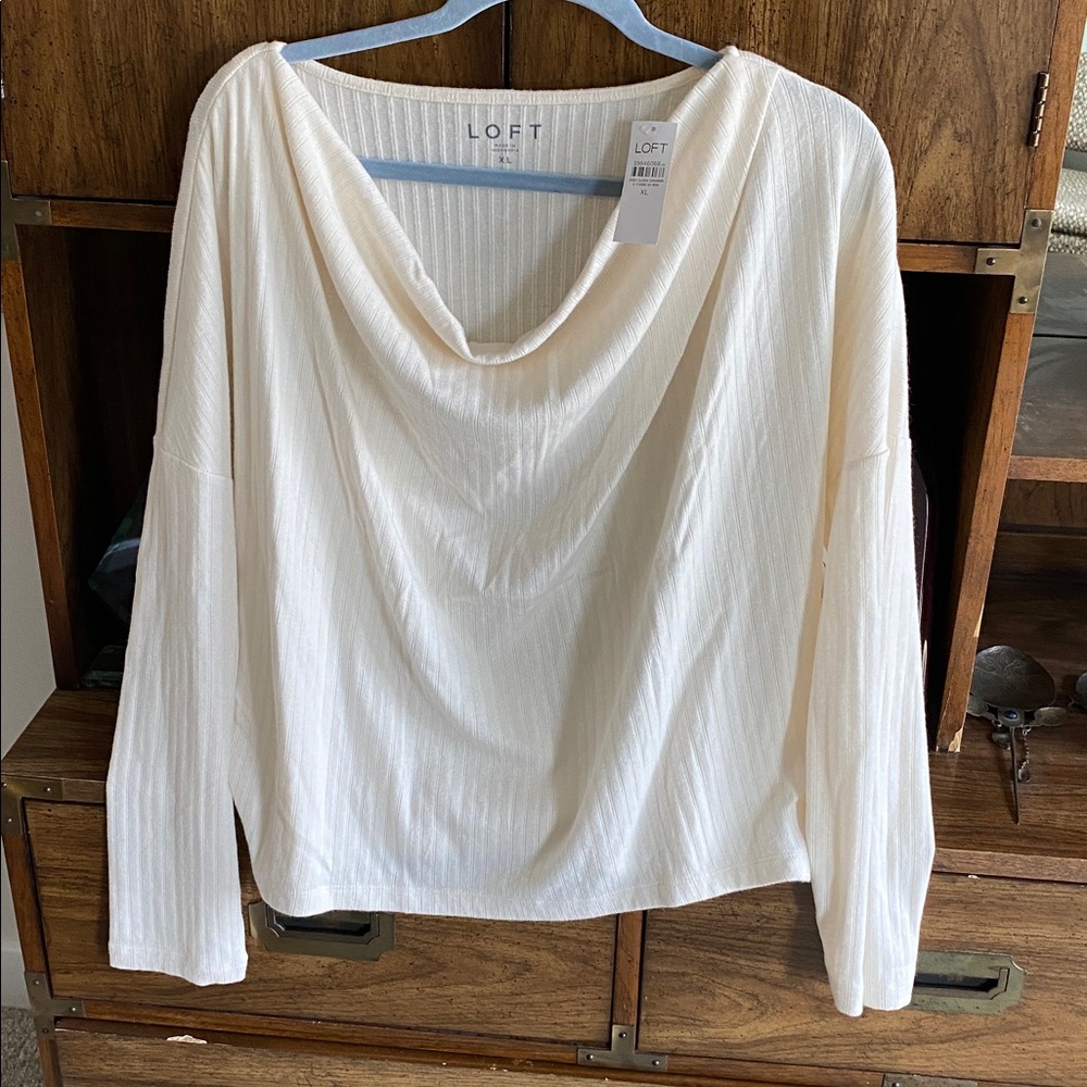 LOFT NWT Cream Ribbed Knit Top with cowl neck XL